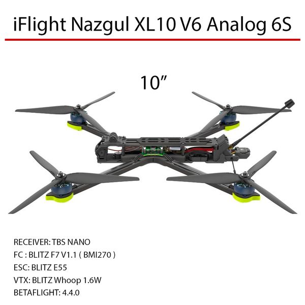 Дрон 10" TBS NANO аналог FPV с камерой, дрон iFlight Nazgul XL10 V6 Analog 6S квадрокоптер Nazgul XL10 TBS NANO V6 Analog 6S фото