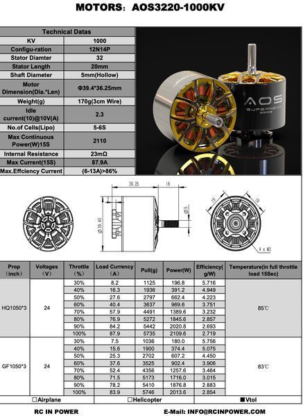 Мотор електричний AOS Supernova 3220 1000KV AOS_3220_1000 фото
