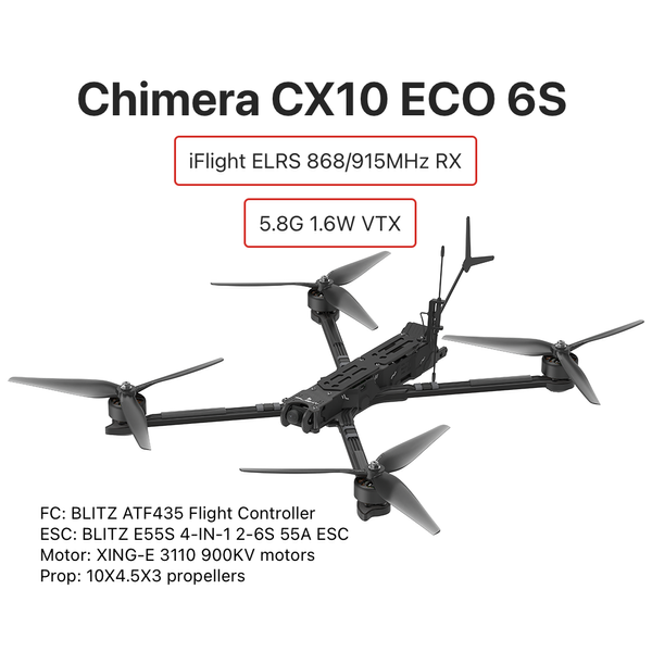 Дрон 10" FPV iFlight Chimera CX10 ECO 6S LR Analog 5.8G 1.6W 6S BNF ELRS 868/915MHz, химера 10 квадрокоптер Chimera10 Chimera CX10 Analog 5.8G 1.6W ELRS 868/915MHz L015110 фото